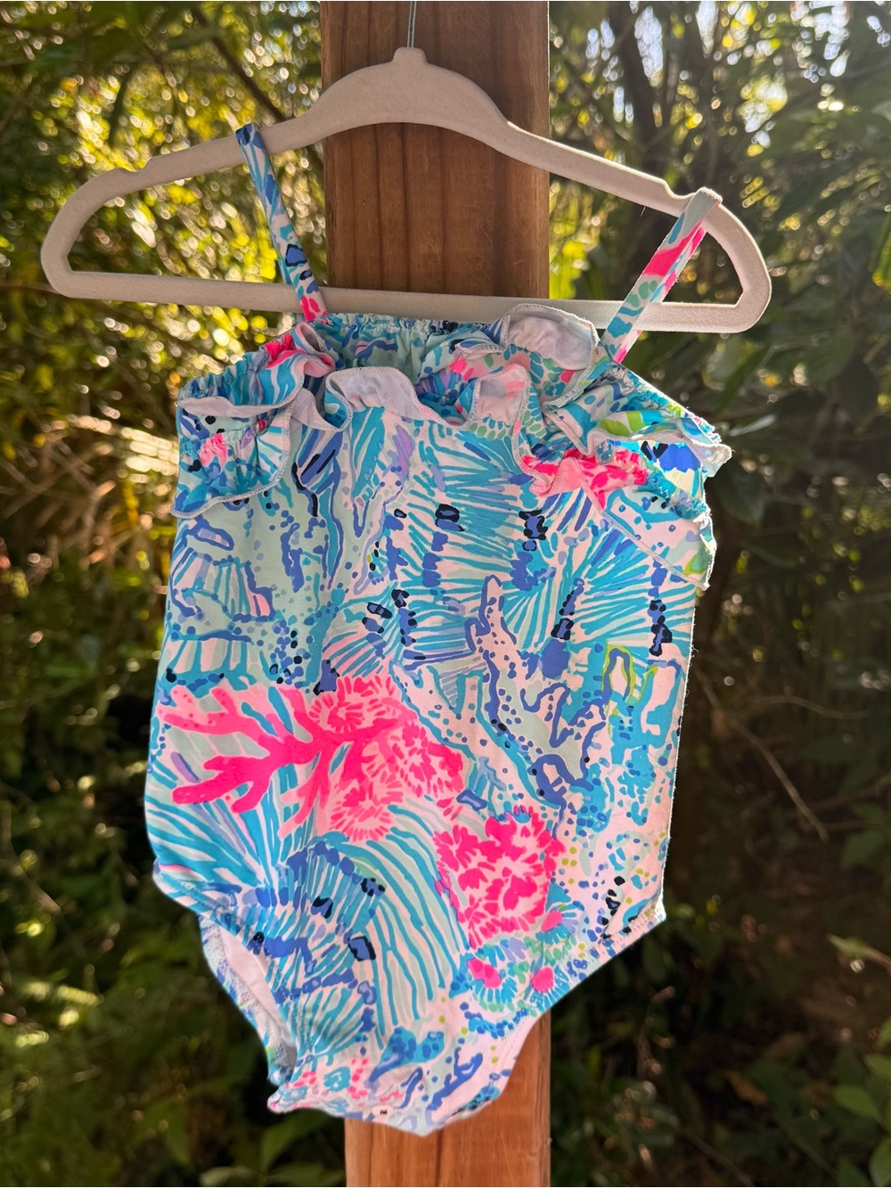 Girls' Bright Coral Reef One-Piece Swimsuit - Blue & Pink